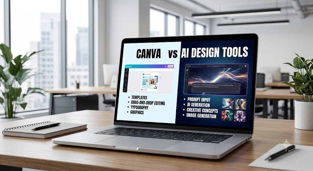 Visual comparison of Canva and AI design tools for beginners