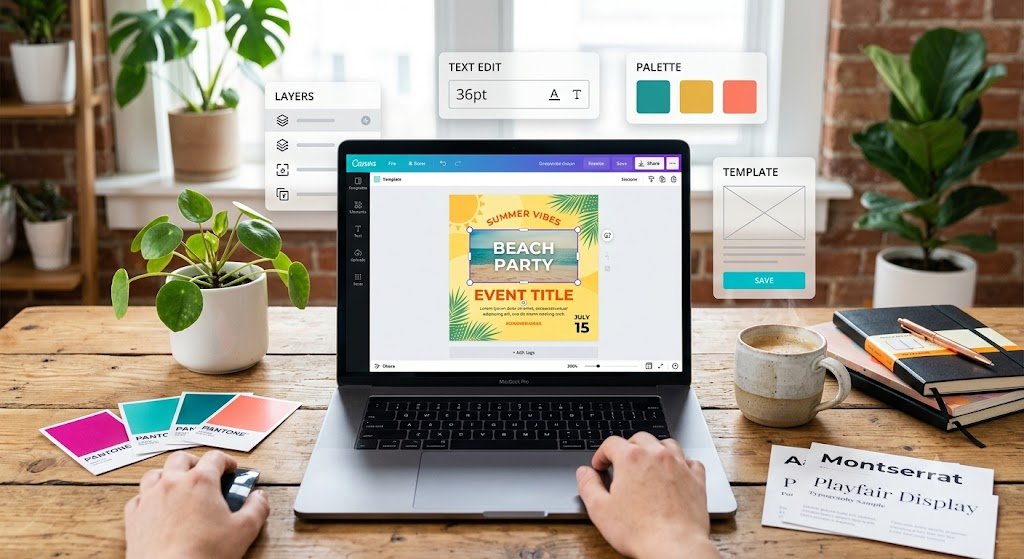 Beginner using Canva to create a professional social media design