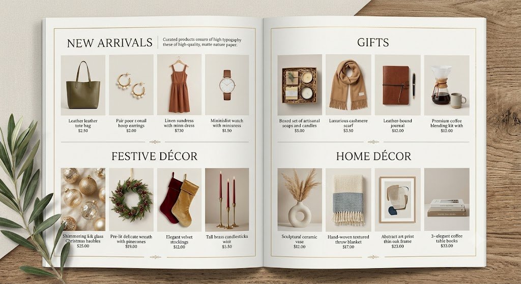 Product catalogue organized into different product categories
