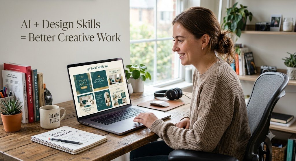 Beginner creating professional graphics using Canva and AI tools