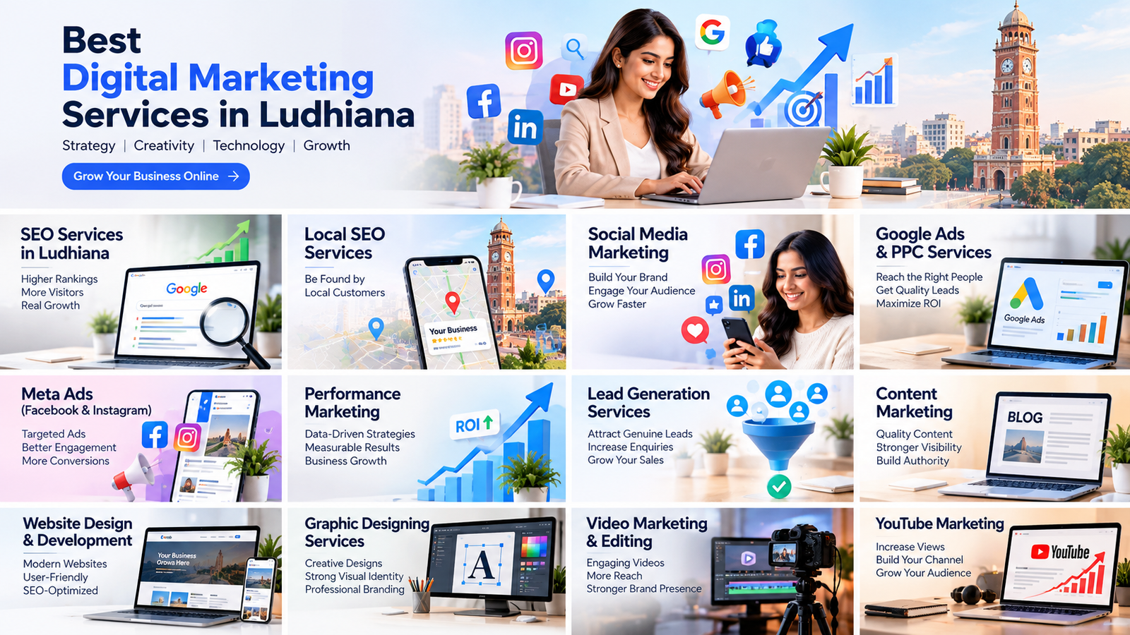 Top digital marketing agency in Ludhiana offering SEO, PPC, Meta Ads, content marketing and online business growth solutions.