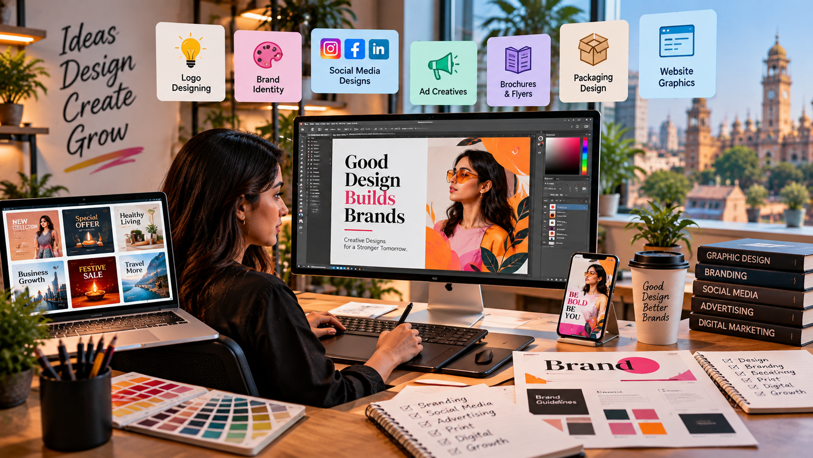 Creative Graphic Designing Services in Ludhiana for branding, social media graphics, ad creatives and packaging design