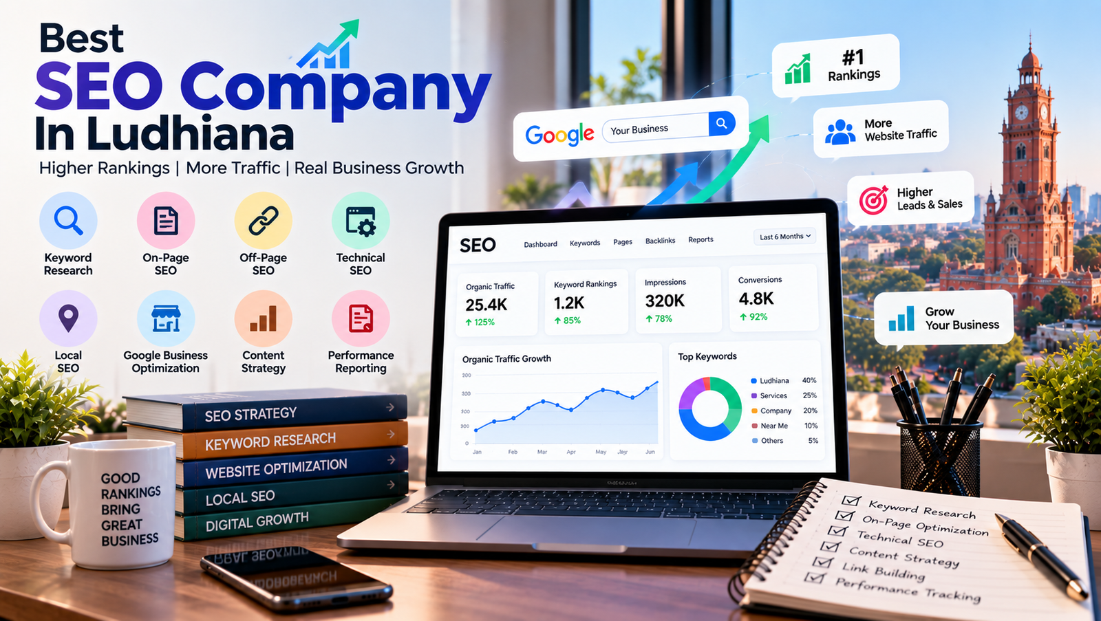 Best SEO Company in Ludhiana offering keyword research, on-page SEO, technical SEO, local SEO and content optimization services