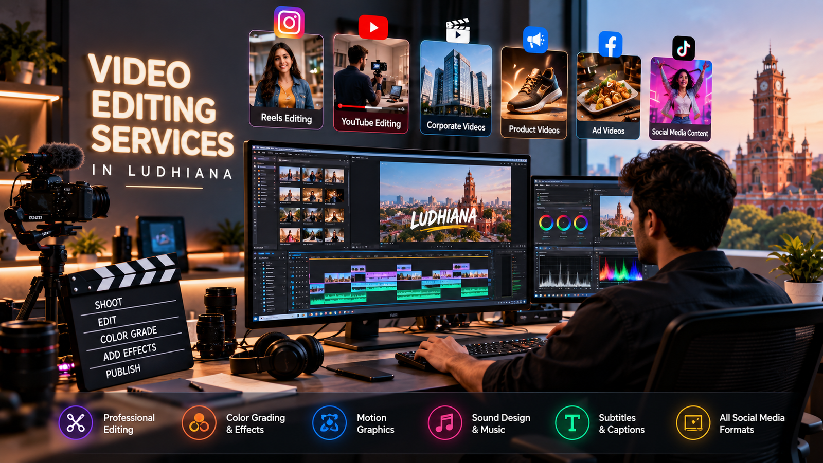 1. Best Video Editing Agency in Ludhiana offering professional editing, motion graphics, color grading and promotional video editing