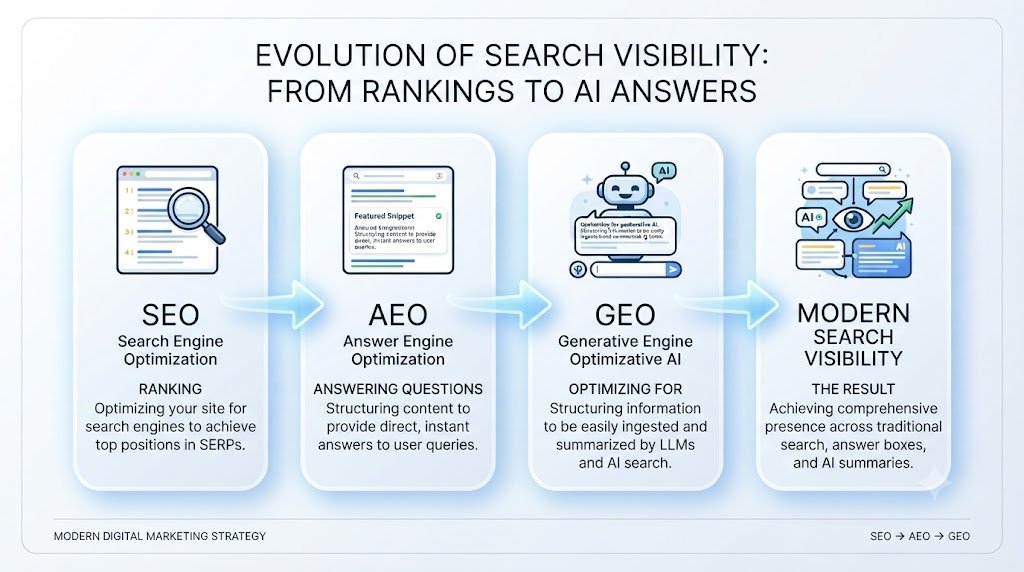 SEO , AEO AND GEO FLOWCHART