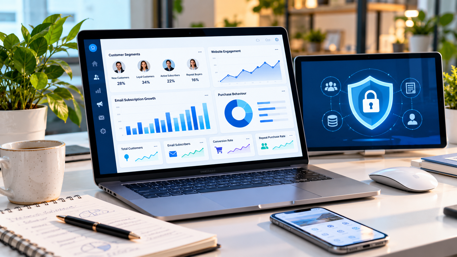 First-party data marketing dashboard showing customer analytics, audience segmentation, and privacy protection