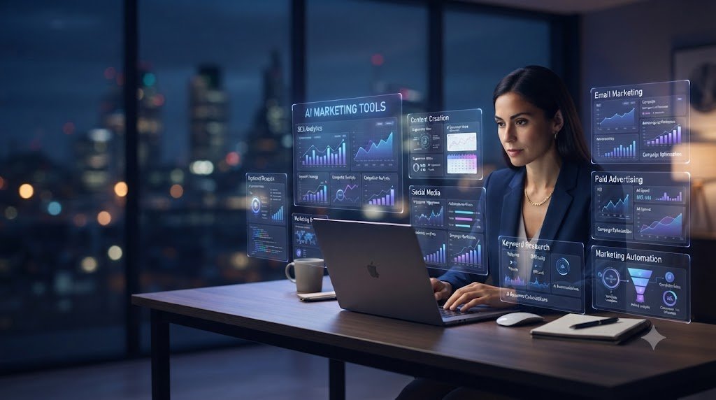 “Best AI tools for digital marketing in 2026 for SEO, content creation, social media and marketing automation”
