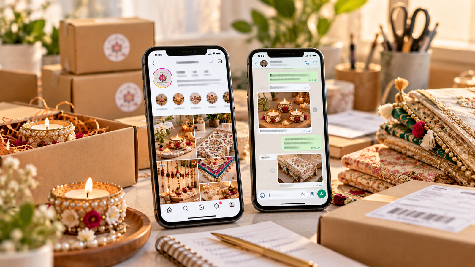 Social commerce in India using Instagram and WhatsApp to showcase handmade products and connect with customers.