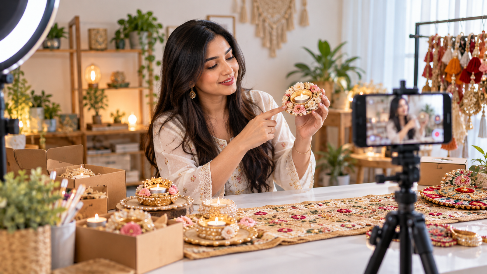 Micro-influencer creating authentic product review content for a small business.