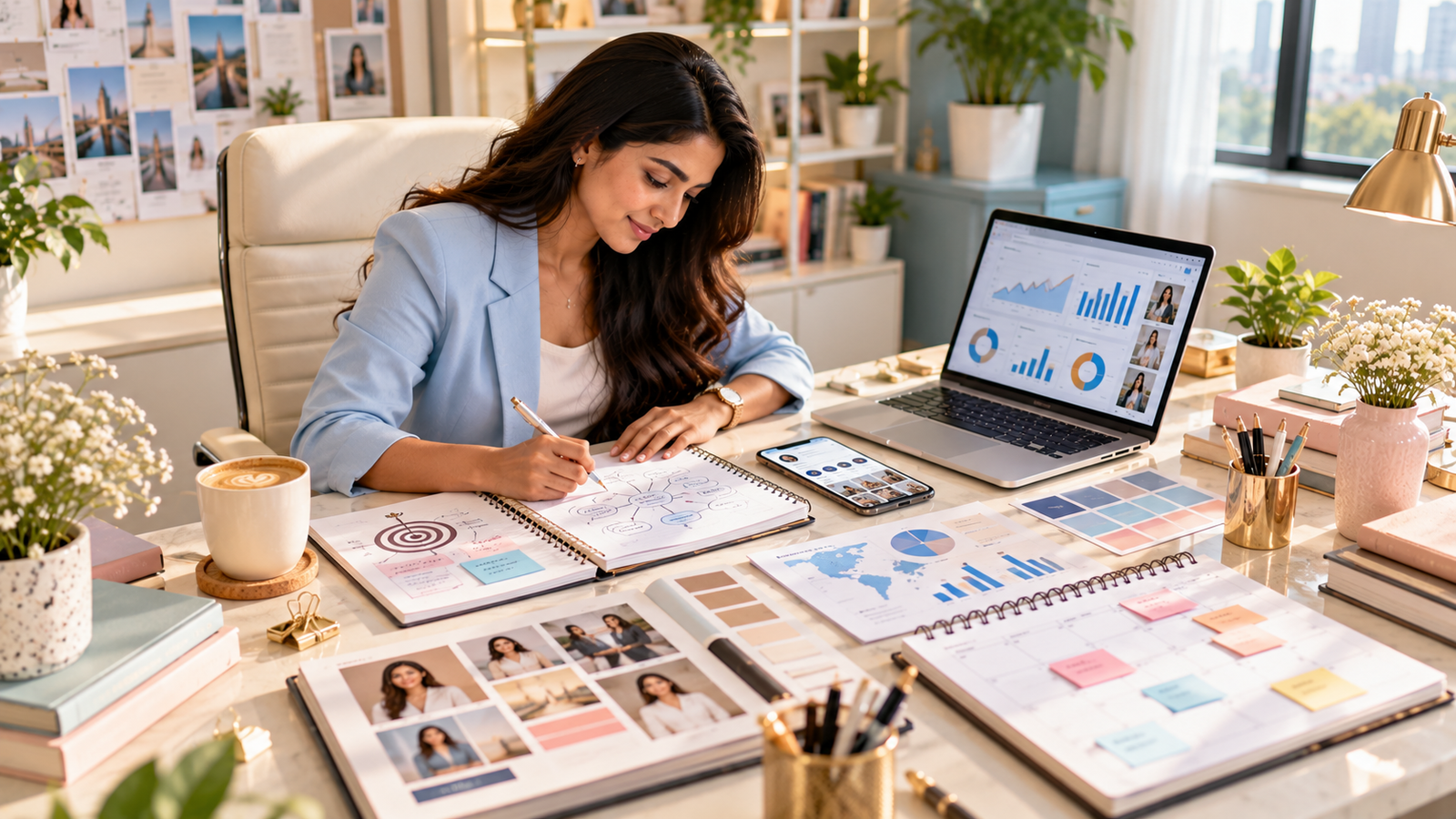 Six essential steps of personal branding strategy including goal setting, audience research, content planning, and performance tracking.
